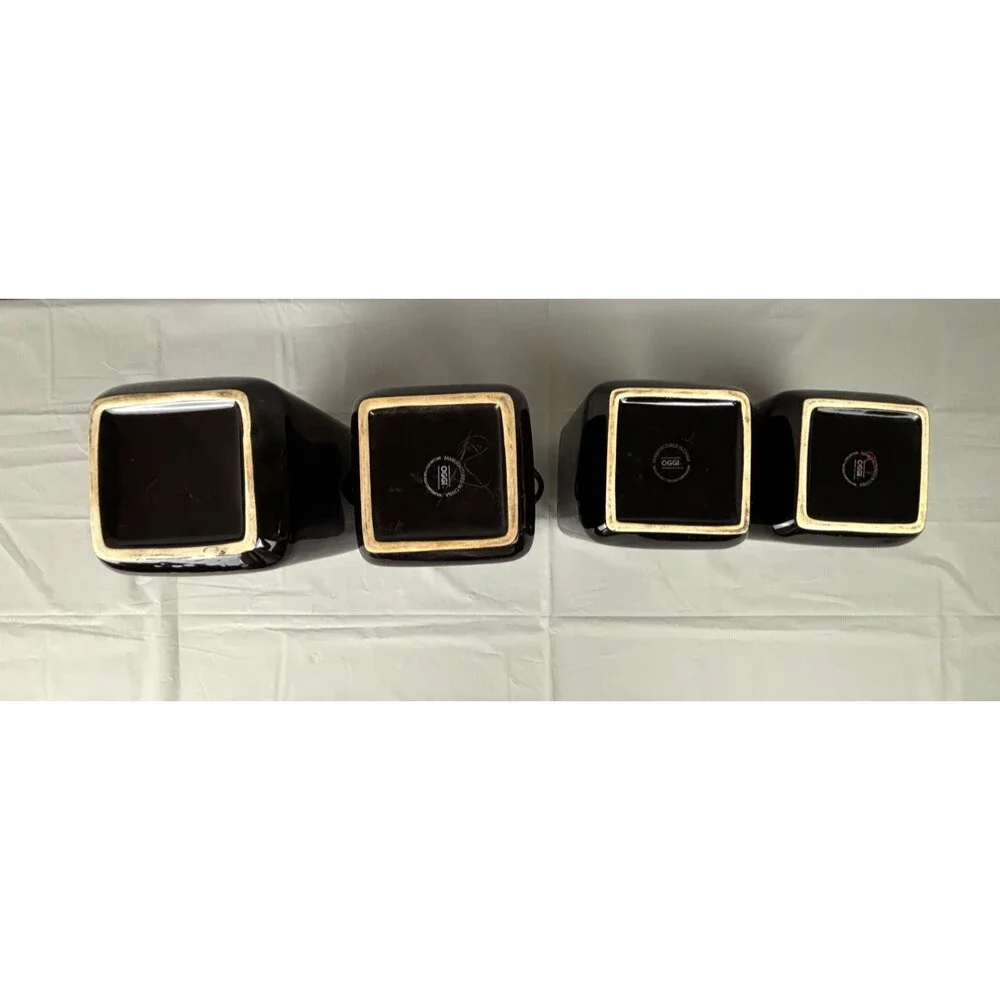 Oggi 4 pc Black Square Ceramic Canister Set w/ Stainless Steel Lids